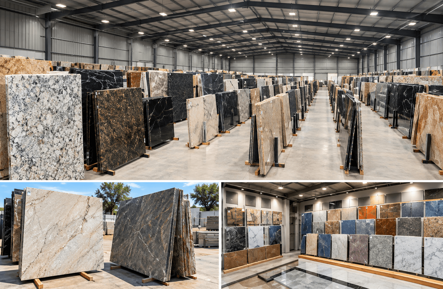 Finished granite slabs in the inventory hall and sample wall