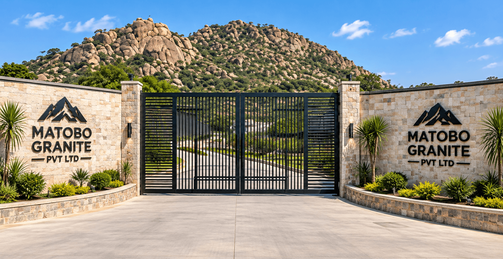 Entrance to the MATOBO GRANITE PVT LTD grounds beneath the Matobo hills